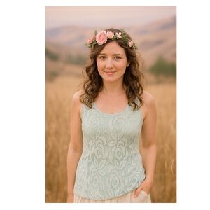 RICKI’S Floral Lace Overlay Tank Top - Light Blue NWOT‎ Feminine Romantic Boho